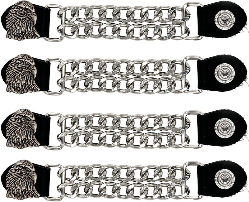 Mirthcos Motorcycle Vest Extenders for Men & Women - 4 PCS Leather Vest Extensions for Biker - Durable Double Chrome Chains - Image 1